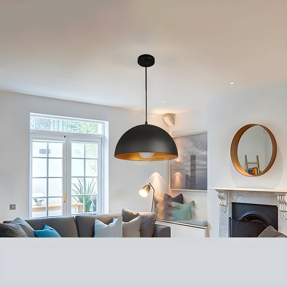Dome Hanging Pendant Light Ribbed Interior | Living Room