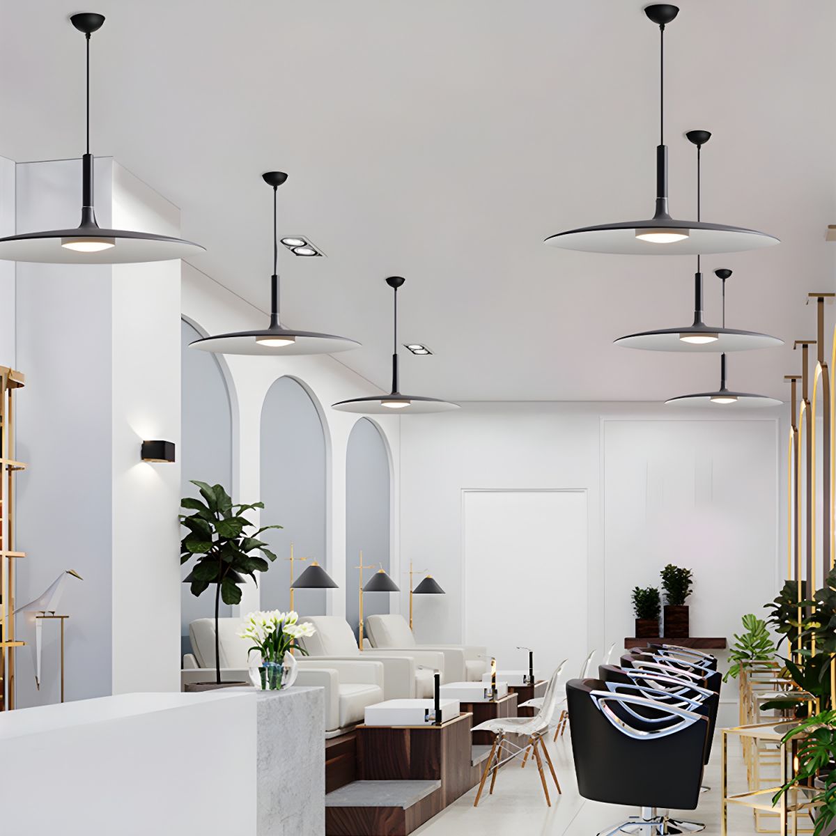 Flat Disc Hanging Pendant Light for Living Room | LED