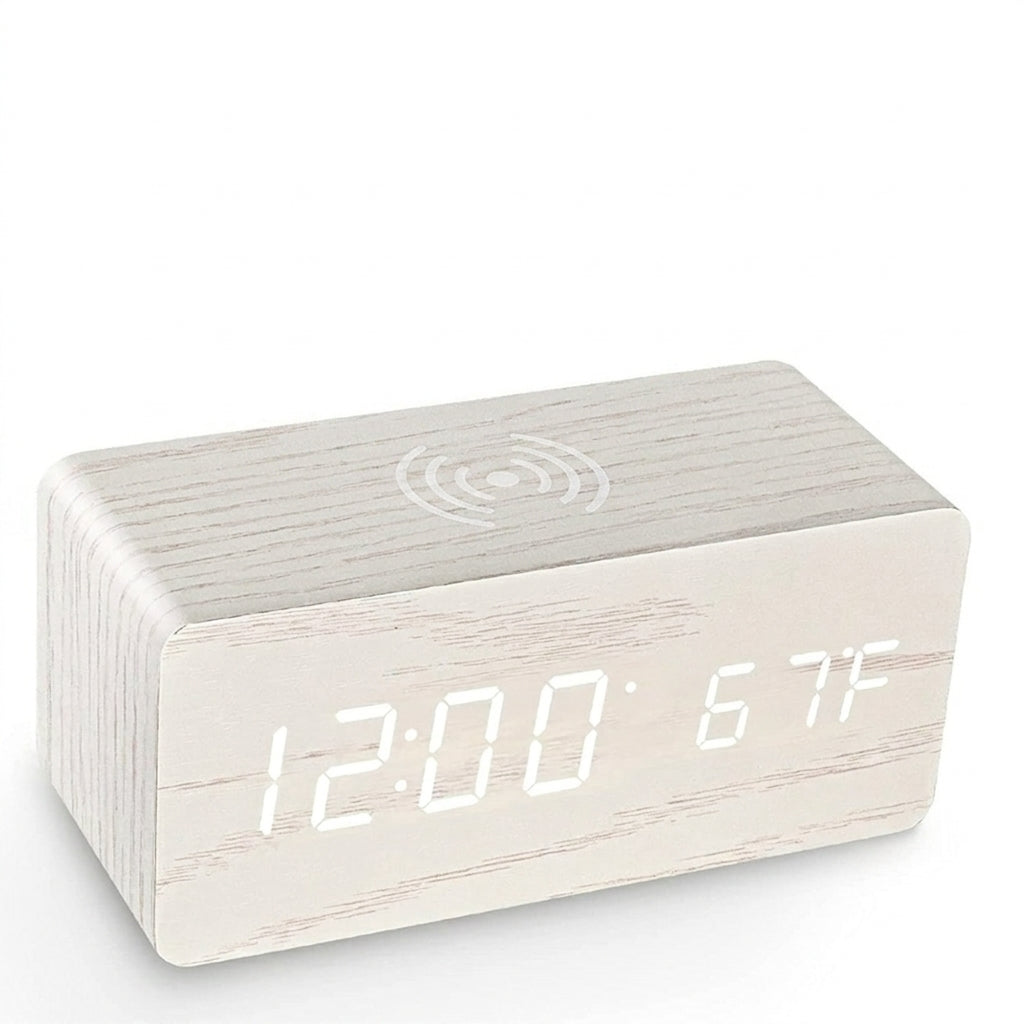 LED Digital Alarm Clock with Temperature Display | Wireless Charger