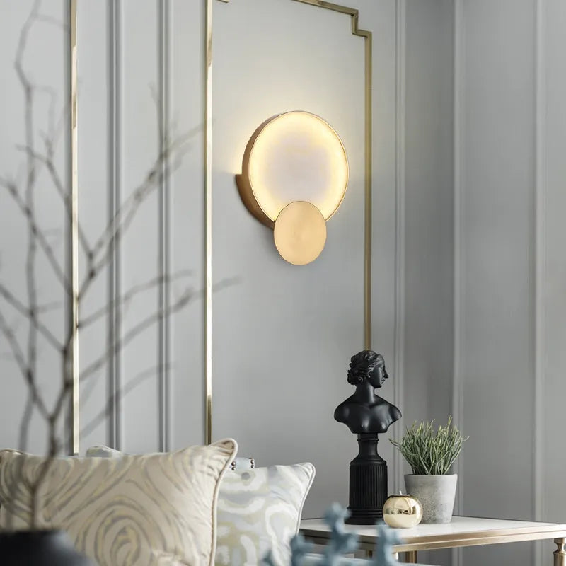 Marble Effect Round LED Wall Light for Bedroom | Modern