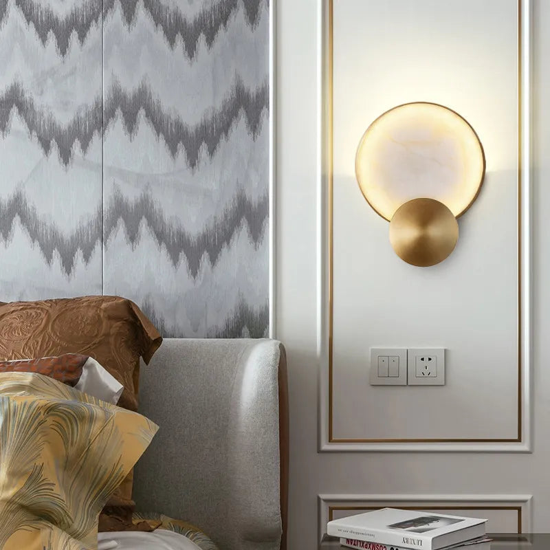 Marble Effect Round LED Wall Light for Bedroom | Modern