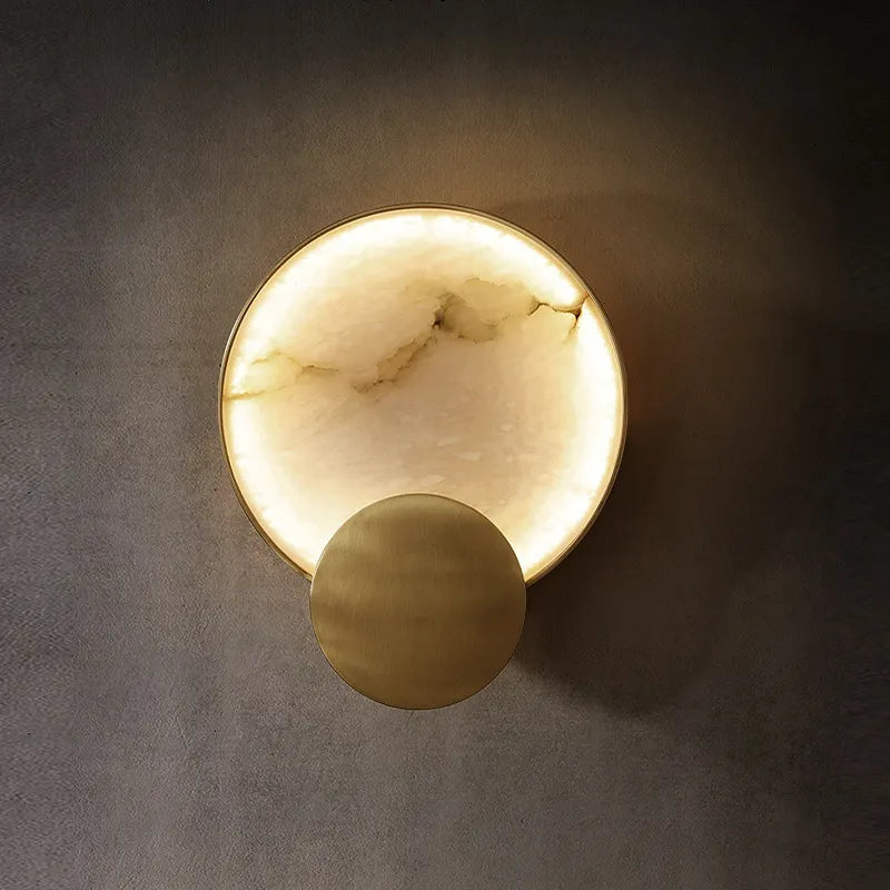 Marble Effect Round LED Wall Light for Bedroom | Modern