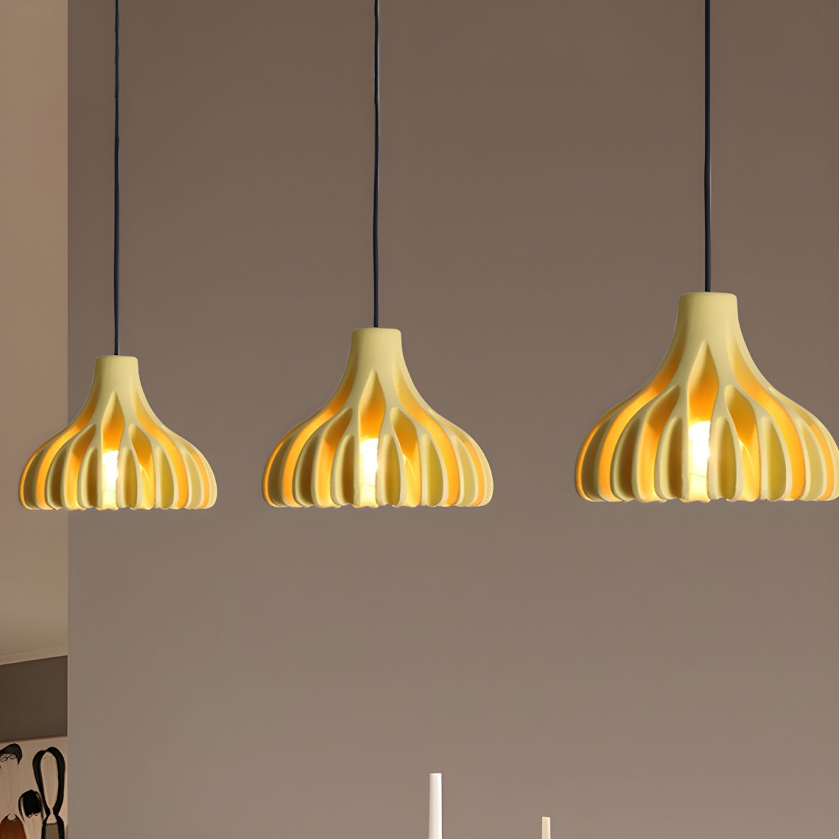 Ribbed Tulip Hanging Pendant Light for Living Room | Nordic