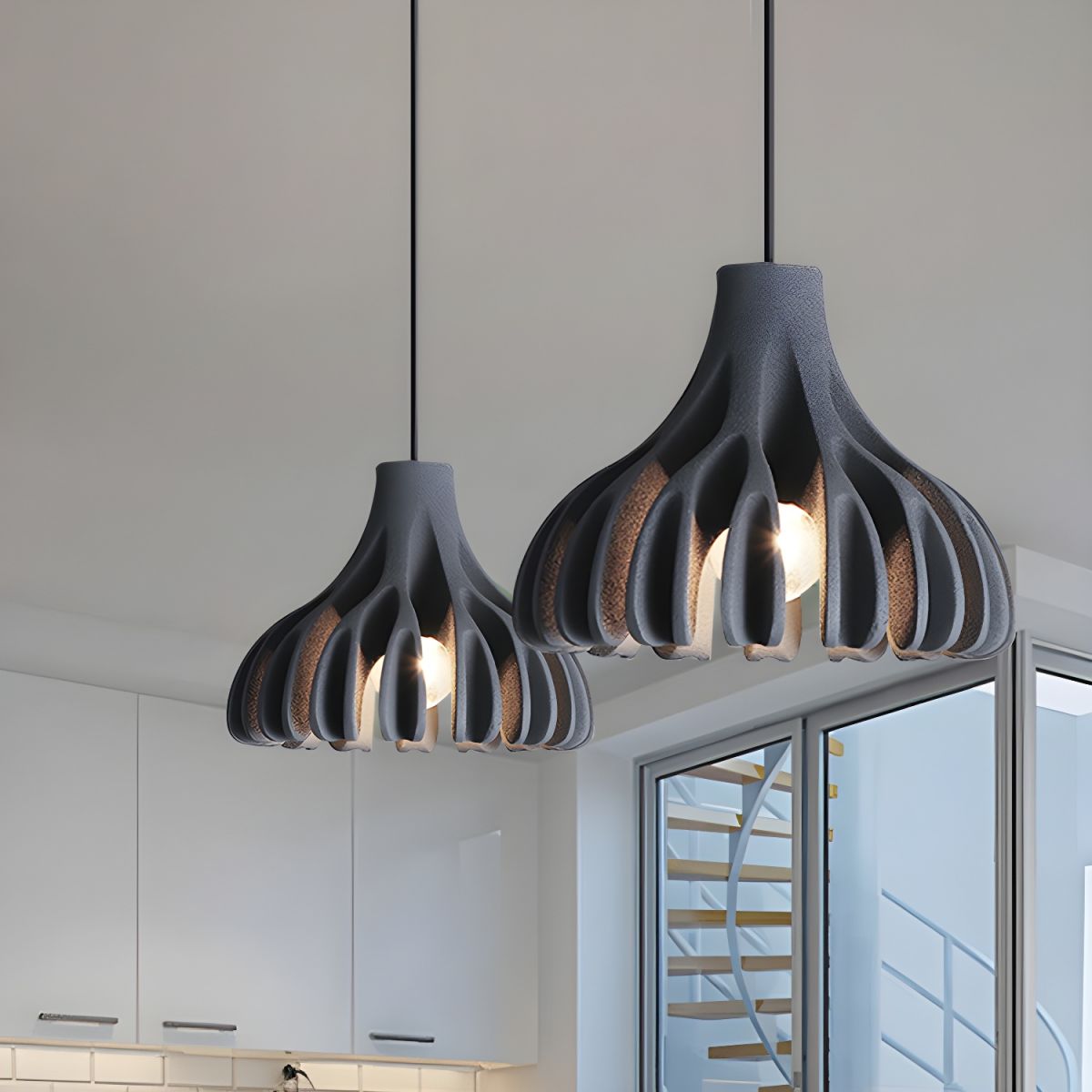 Ribbed Tulip Hanging Pendant Light for Living Room | Nordic
