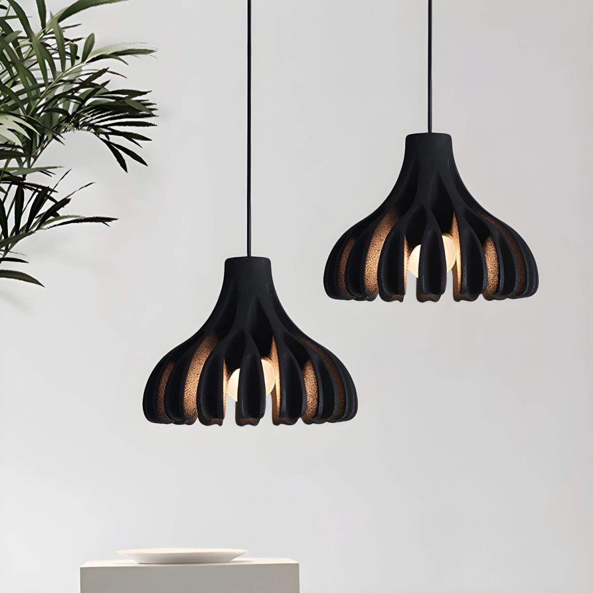 Ribbed Tulip Hanging Pendant Light for Living Room | Nordic