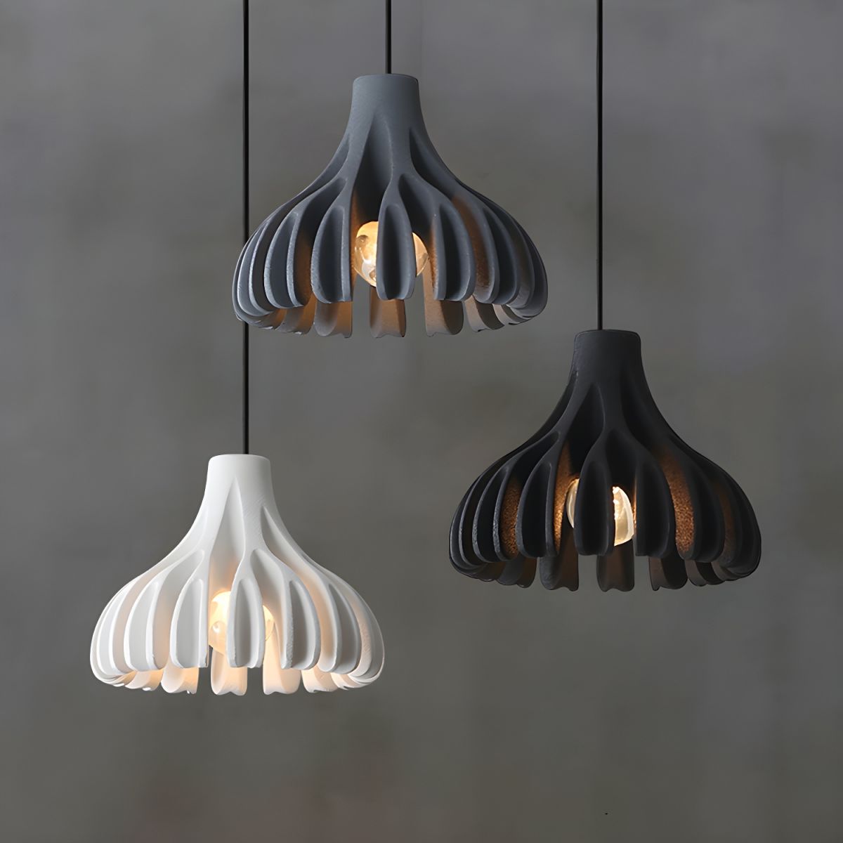 Ribbed Tulip Hanging Pendant Light for Living Room | Nordic