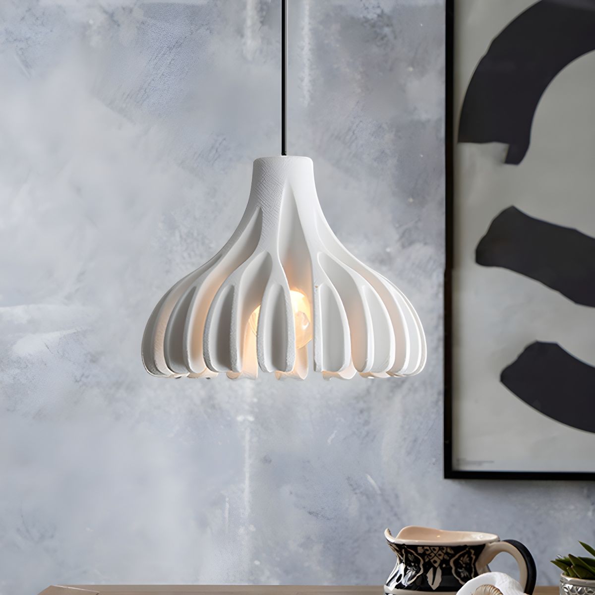 Ribbed Tulip Hanging Pendant Light for Living Room | Nordic