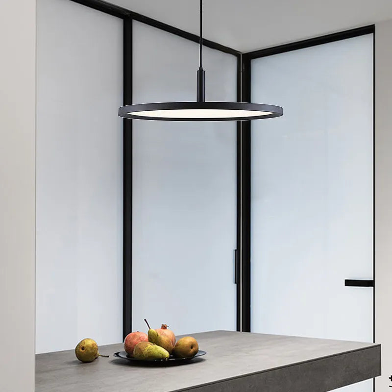 Round LED Panel Hanging Pendant Light for Dining Room | Slim