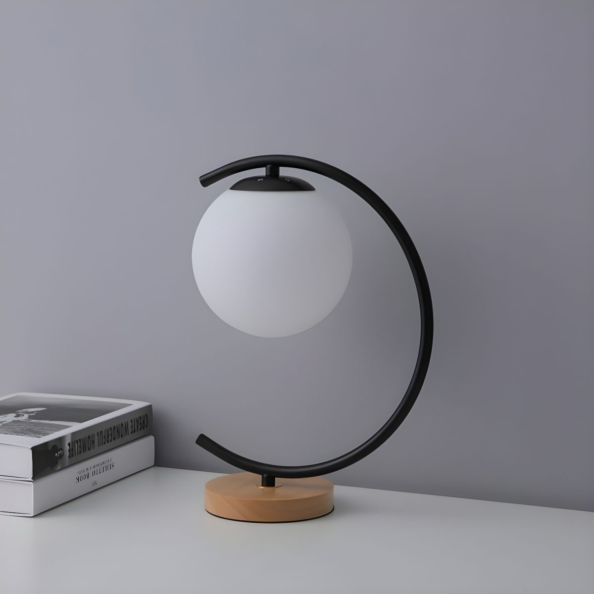 Table Lamp Glass Globe & Wooden Base for Bedroom | Decor