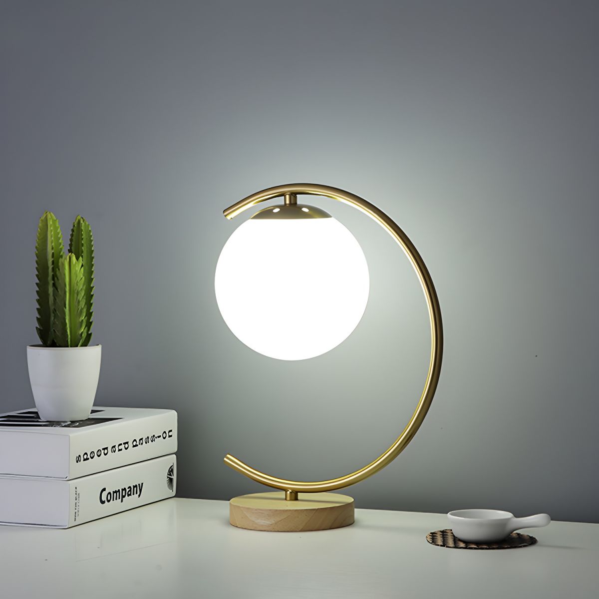 Table Lamp Glass Globe & Wooden Base for Bedroom | Decor