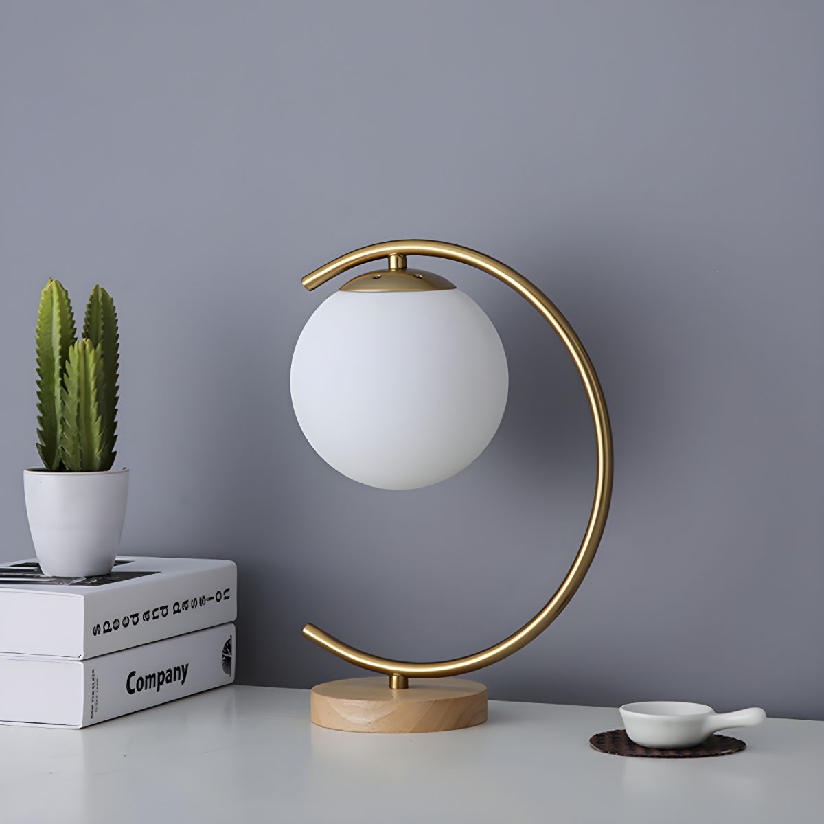 Table Lamp Glass Globe & Wooden Base for Bedroom | Decor