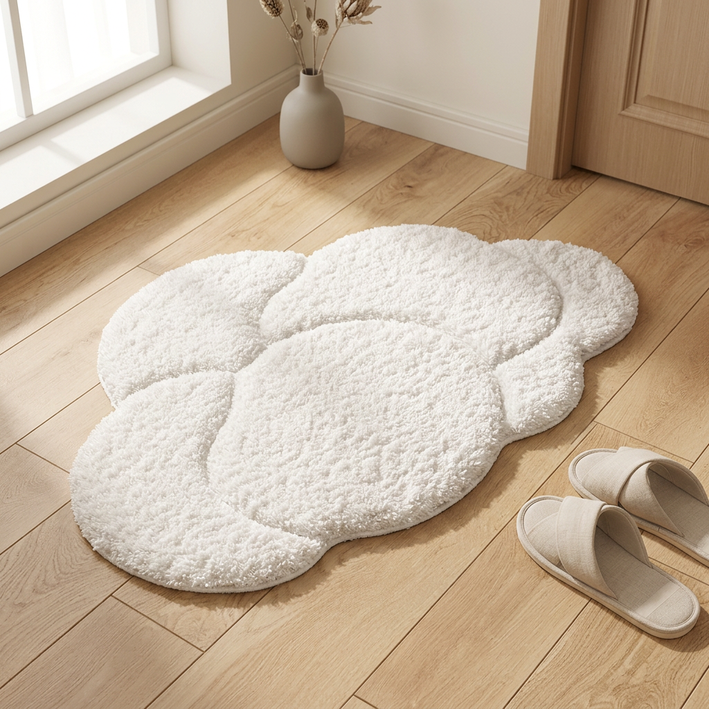 Washable Rugs Fluffy Cloud Shape | White