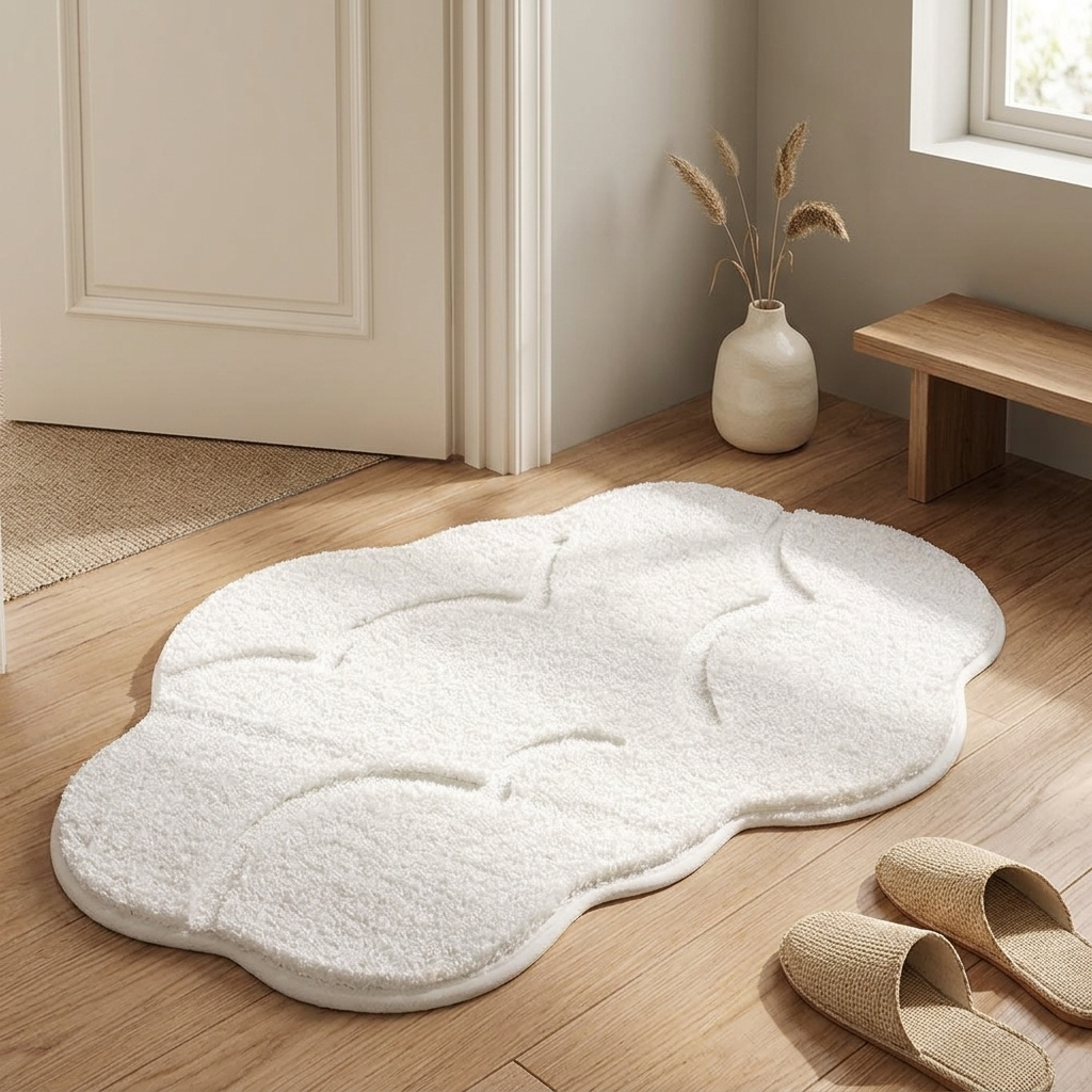 Washable Rugs Fluffy Cloud Shape | White