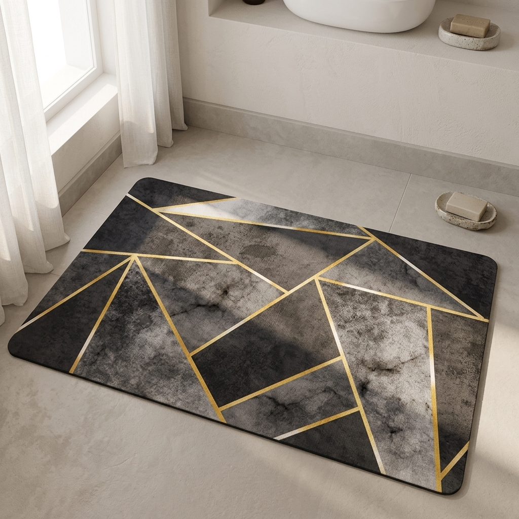 Washable Rugs Modern Black Geometric | Bathroom & Living Room
