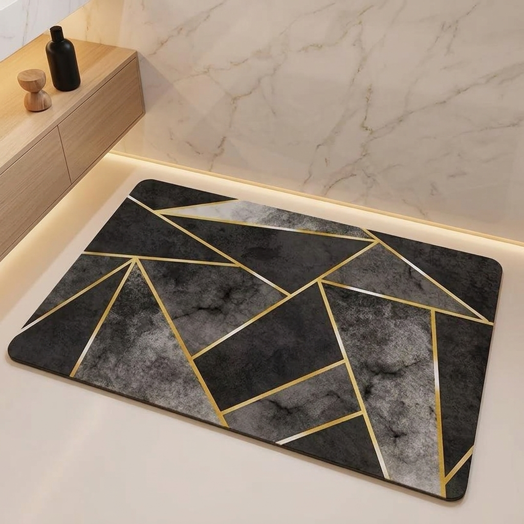 Washable Rugs Modern Black Geometric | Bathroom & Living Room