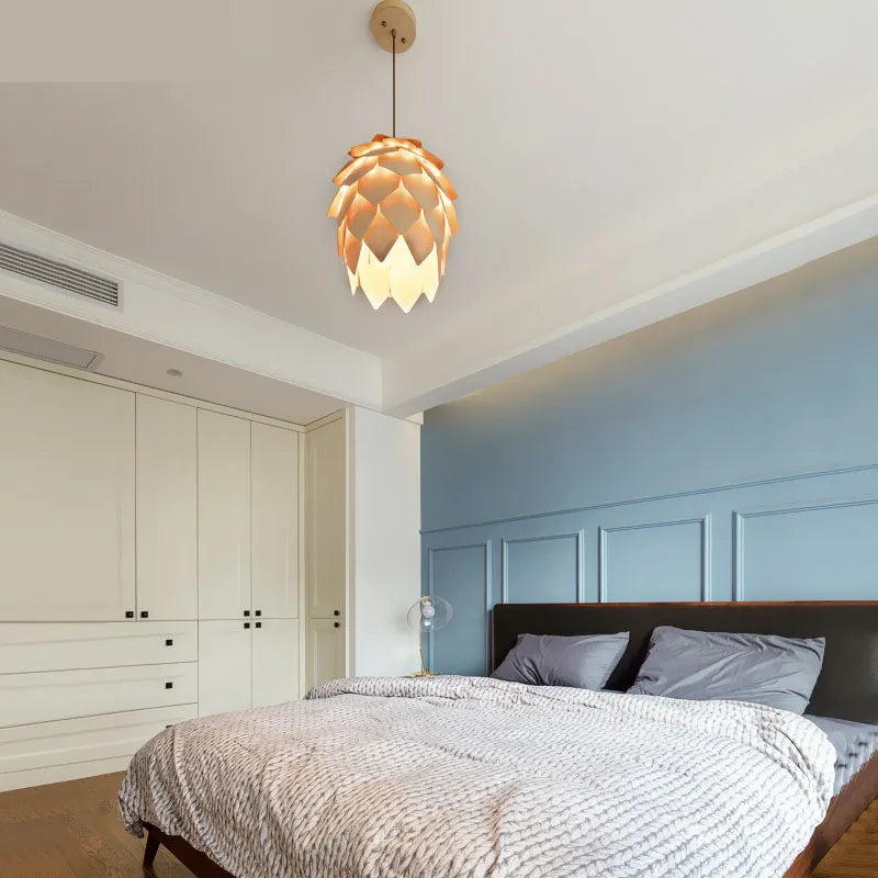 Wooden Pine Cone Design Hanging Pendant Light | Nordic