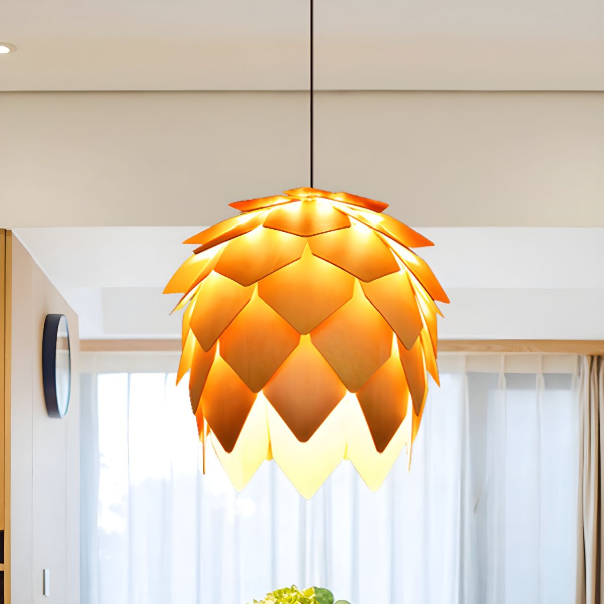 Wooden Pine Cone Design Hanging Pendant Light | Nordic