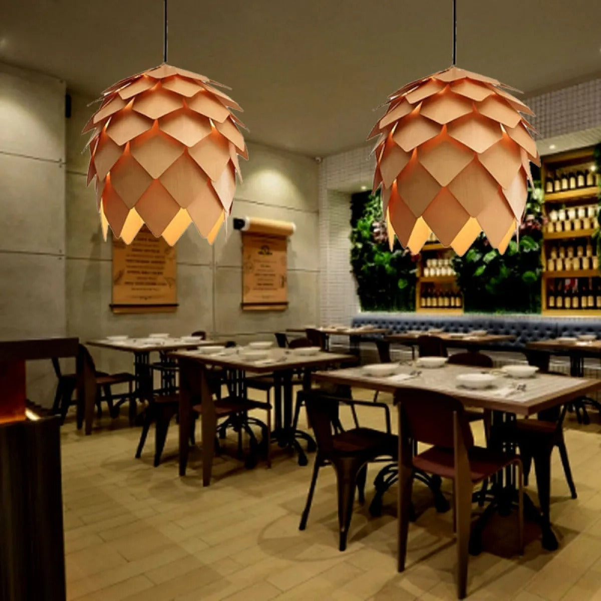 Wooden Pine Cone Design Hanging Pendant Light | Nordic