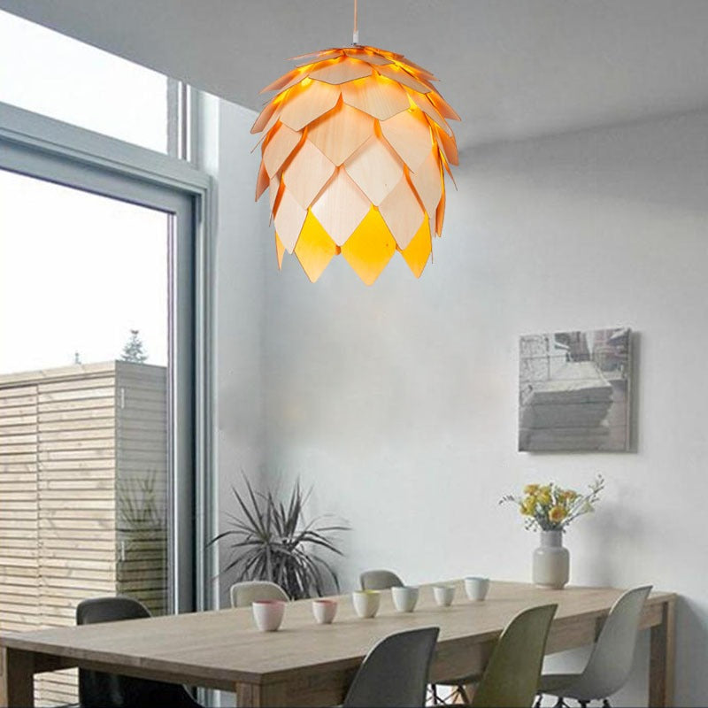 Wooden Pine Cone Design Hanging Pendant Light | Nordic