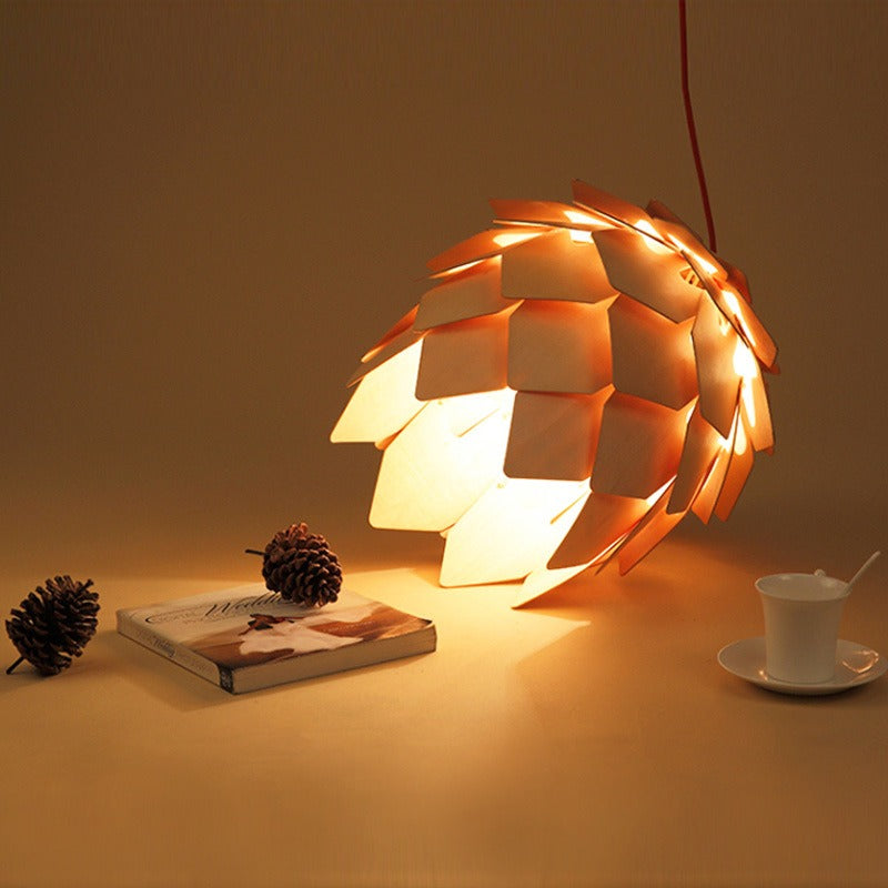 Wooden Pine Cone Design Hanging Pendant Light | Nordic