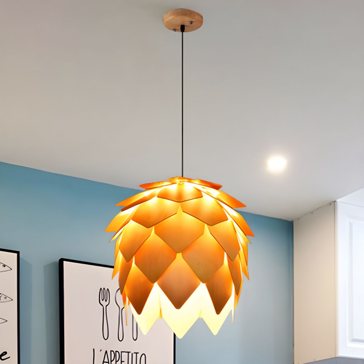 Wooden Pine Cone Design Hanging Pendant Light | Nordic